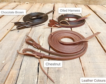 Thin Leather Horse Reins: Western Barrel Reins, Various Colors (8-Foot)