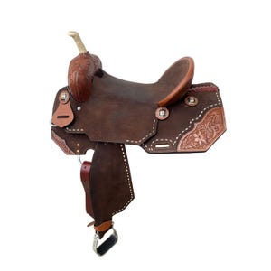 13&quot; inches Western leather Saddle tack, handcrafted on real genuine Argentina Leather, Barrel Saddle for Horse Riders with Tooling MOUSM