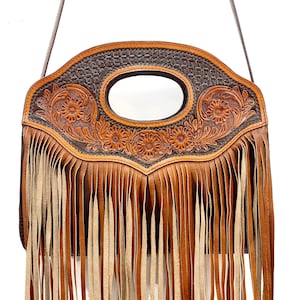 Genuine leather western saddle blanket tassel bag