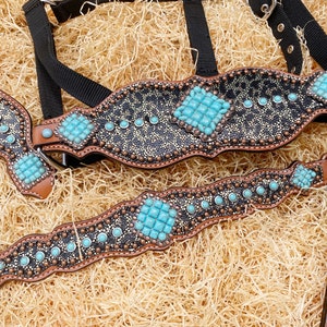 Western Horse Headstall Breast Collar Set American Leather Skulls