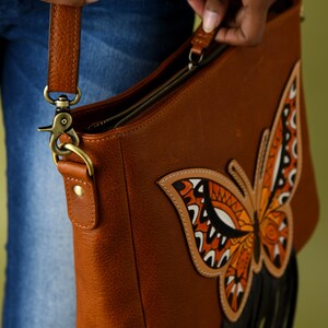 Top Grained Genuine Leather Bag, Hand Bag for Women Leather Shoulder Bag Butterfly with Fringe Ladies Hand Bag Shoulder Purse MOUSM image 2