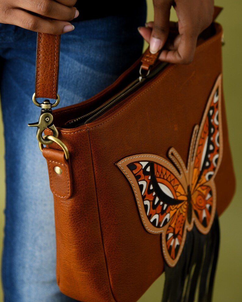 Top Grained Genuine Leather Bag, Hand Bag for Women Leather Shoulder Bag Butterfly with Fringe Ladies Hand Bag Shoulder Purse MOUSM image 2