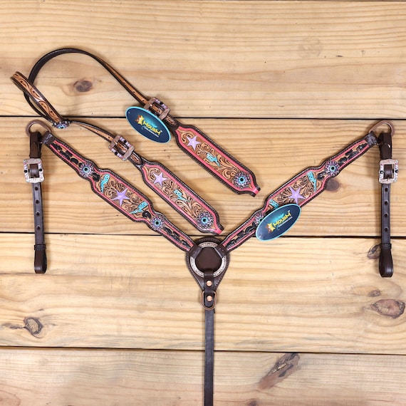 Leather Headstall And Breast Collar Set Horse, Western Headstall Tack - View #5