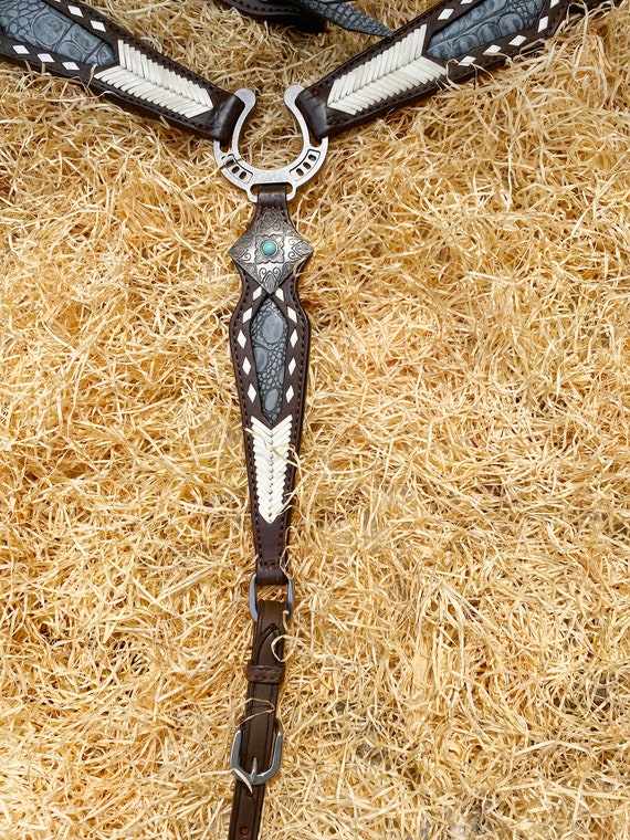 Western Horse Headstall Breast Collar Set American Leather Skulls
