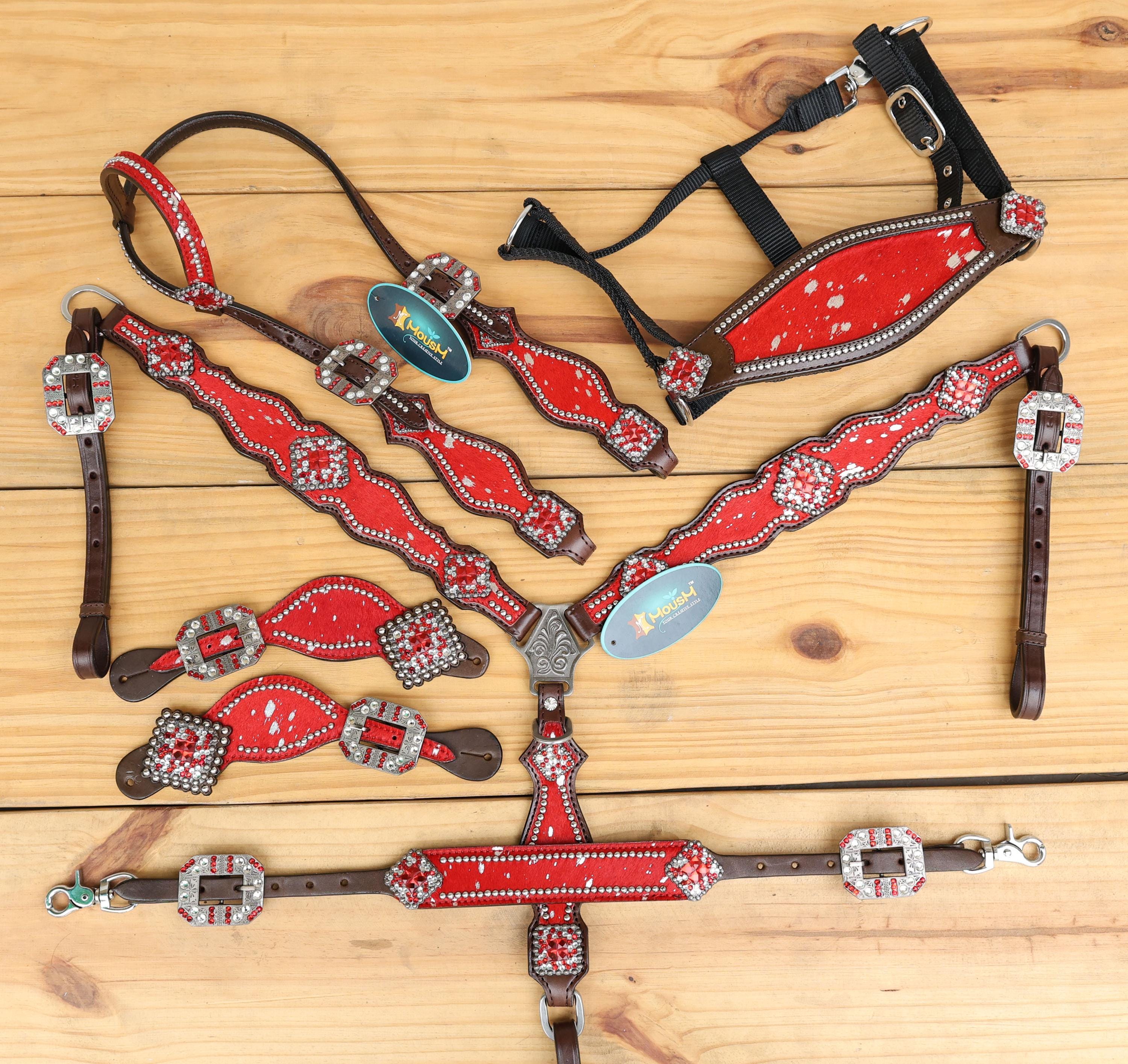 Western Leather Headstall and Breast Collar Tack Set for