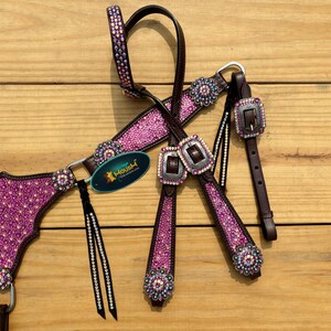 MOUSM Western Leather Headstall And Breast Collar Tack Set For Horses