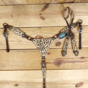 Jaguar Print Leather Headstall Breast Collar Set: Western Horse Tack