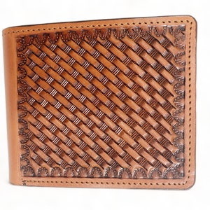 Wallet Western Mens Leather Wallet for Men Argentina cow leather wallet with basket hand-tooled Premium Wallet by MOUSM