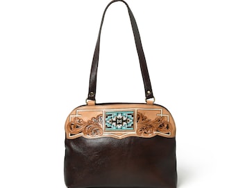 Hand Tooled Leather Shoulder Bag: Top Grain Carved Purse
