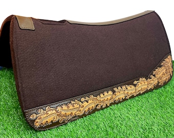 Mantilla Western: Cuero labrado a mano, fieltro marrón, 31 x 30