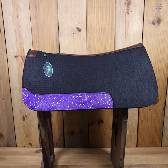 Purple Handmade Leather Western Saddle Pad:  Heavy Duty Felt, 30 "x 32 "