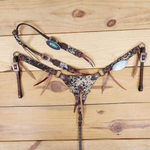 Ensemble Harnachement Western Pour Cheval - Coiffe Et Collier De Poitrail En Cuir Marron MOUSM