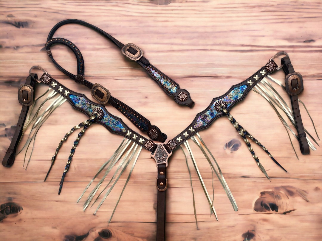 New! Floral Tool and Hide - Argentina Cow Leather Browband Headstall main image 1
