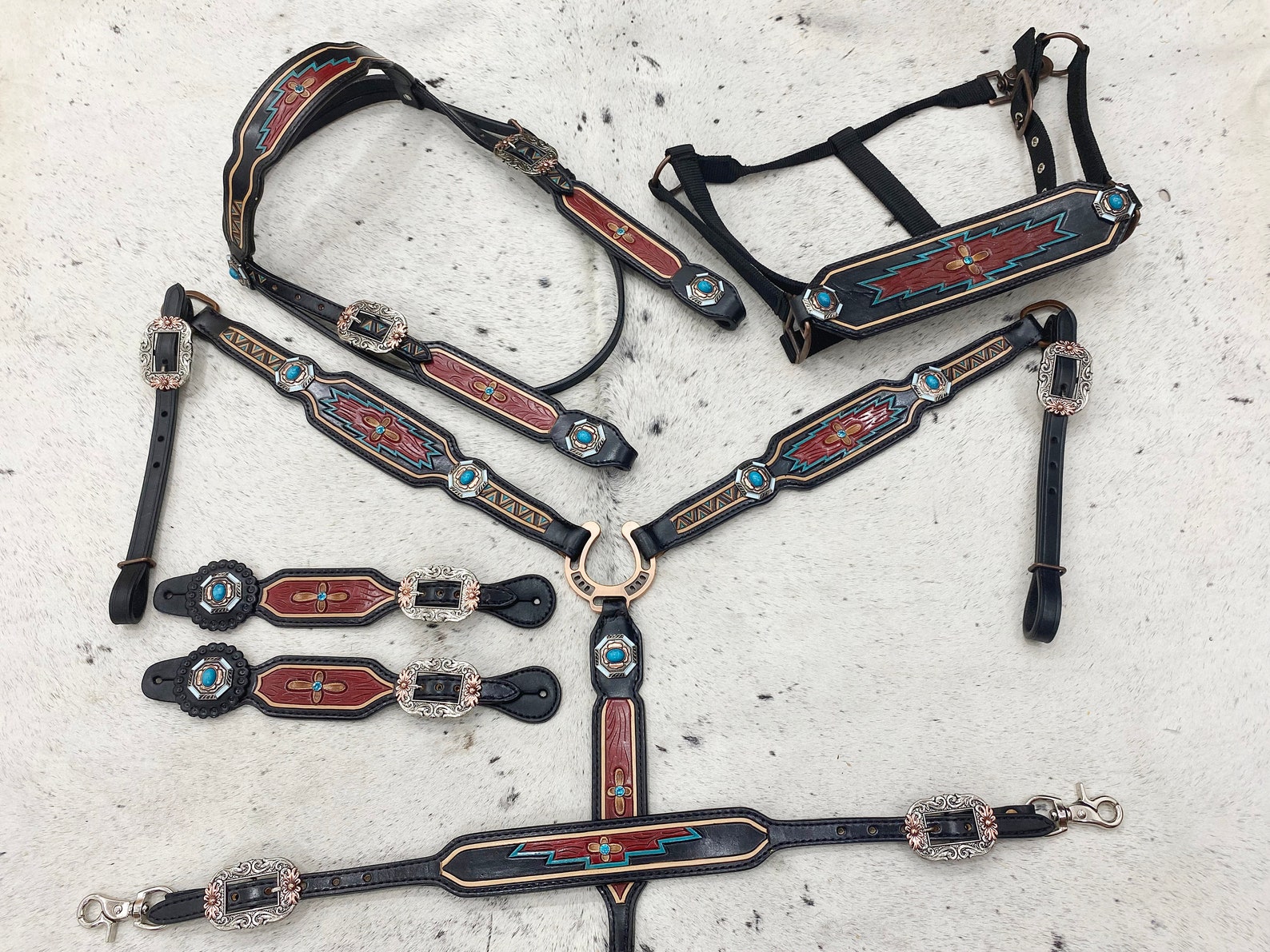 Top Trending100% Cow Leather Western Tooled Headstall And Breast Collar