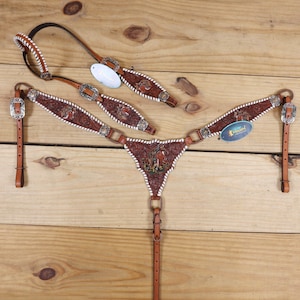 Western Leather Horse Headstall & Breast Collar Set: Gladiator Style Tack