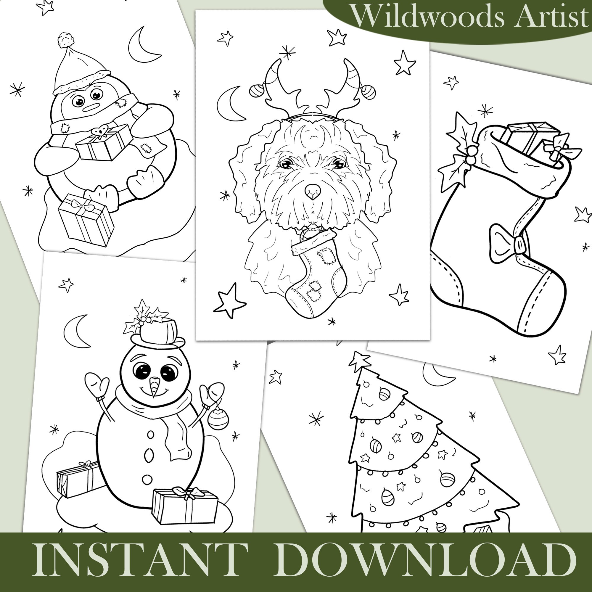 5 Printable Christmas Colouring Pages for Kids, Downloadable Xmas ...