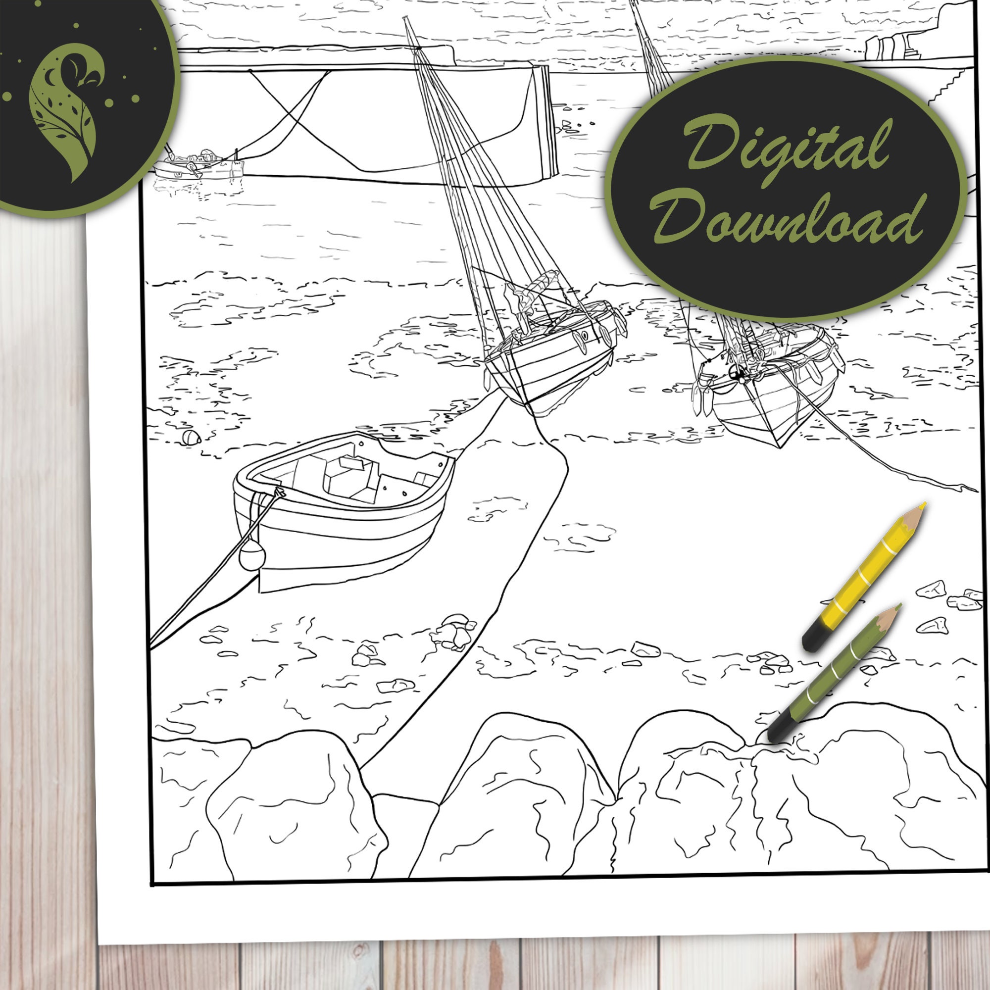 Printable Boat Colouring Page for Adults, Cornwall Harbour Colour Sheet ...