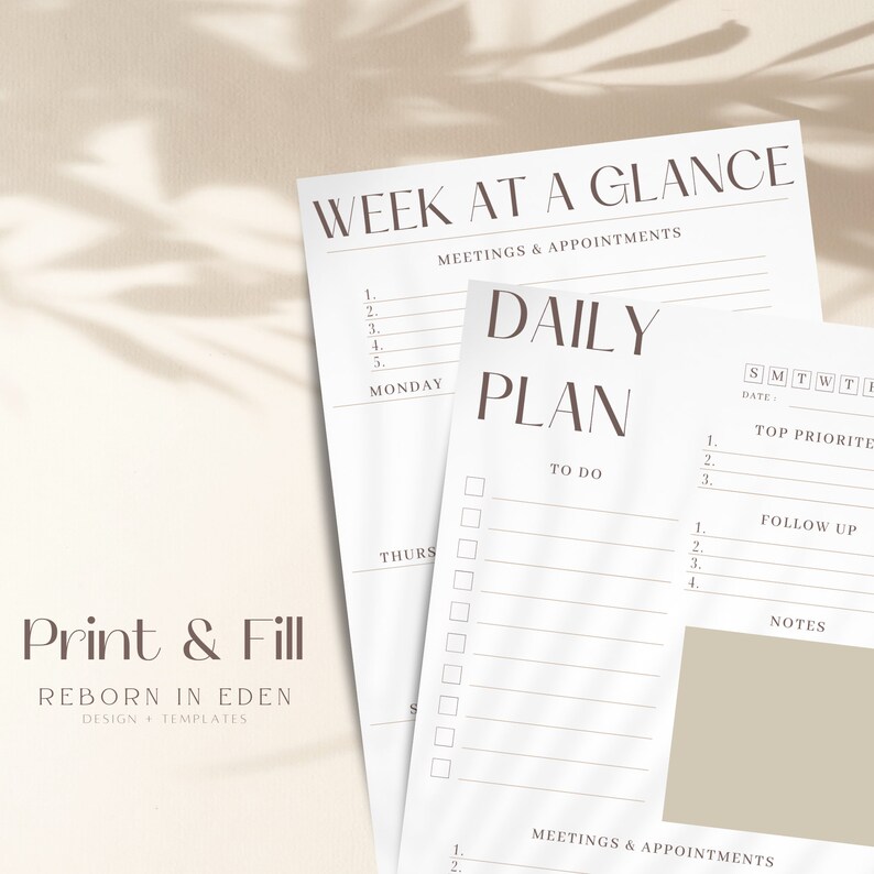 Printable ceo daily planner week at a glance daily planner weekly