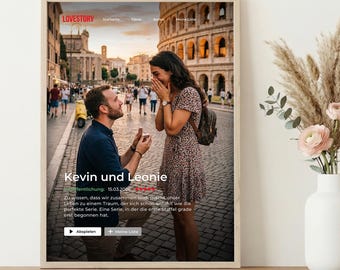 Personalized Movie Poster for Couples – Streaming Design with Photo, Names & Text, Netflix Style, Anniversary Gift, Wall Decor Love