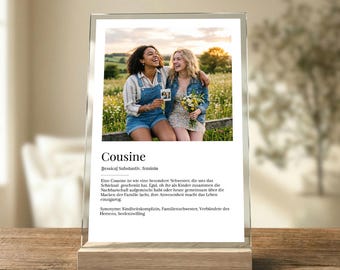 Personalized acrylic glass photo – Cousin definition with name – Gift for cousin's birthday, photo gift for favorite cousin