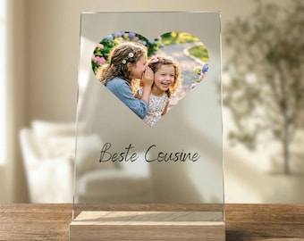 Personalized Acrylic Glass Best Cousin - Heart Photo Gift for your cousin - Cousin Gift personalized with picture & desired text