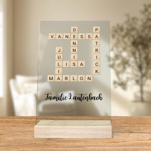Impresión de letras de Scrabble personalizadas |  Apellidos Arte | Día de la Madre, Día del Padre, crucigrama de vidrio acrílico | regalo personal