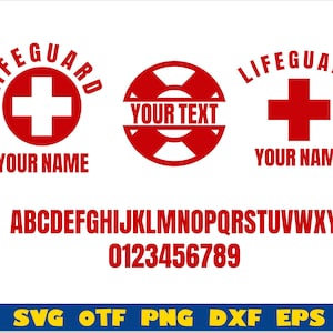 Lifeguard SVG Bundle DIY Personalized | Lifeguard Emblem + Lifeguard Font | Life Guard svg Files for Cricut, Life Guard png, Red Cross svg