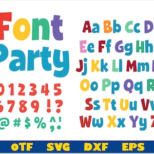 Fuente de fiesta svg, Fuente de fiesta otf, Fuente de cumpleaños svg, Letras de fiesta svg, Cumpleaños de fiesta svg, Fuente de bebé svg, Letras de bebé svg Cricut, Fuente infantil