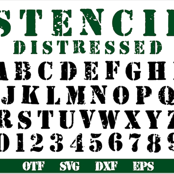 Stencil Font ttf, Stencil letters svg, Military font svg, Stencil Font svg Cricut, Distressed Font, Stencil Distressed Font, Army font svg