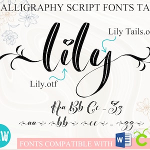 Lily Font with Tails | Romantic Fonts, Script Fonts, Font with Hearts, Cursive Font, Handwritten Font, Wedding font, Font Cricut Word