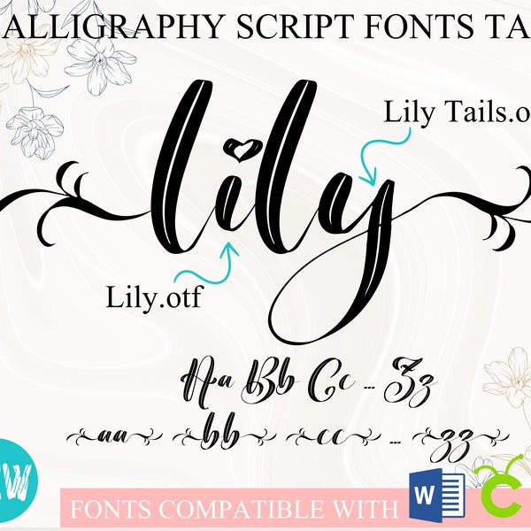 Lily Font with Tails | Romantic Fonts, Script Fonts, Font with Hearts, Cursive Font, Handwritten Font, Wedding font, Font Cricut Word