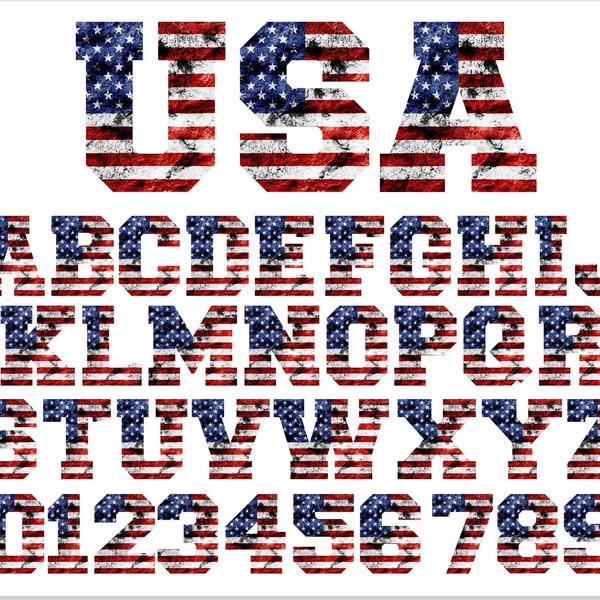 USA Flag Grunge Letters and Numbers Font PNG files | Usa Flag Font png, American Flag Letters Patriotic 4th of July png USA Flag Sublimation