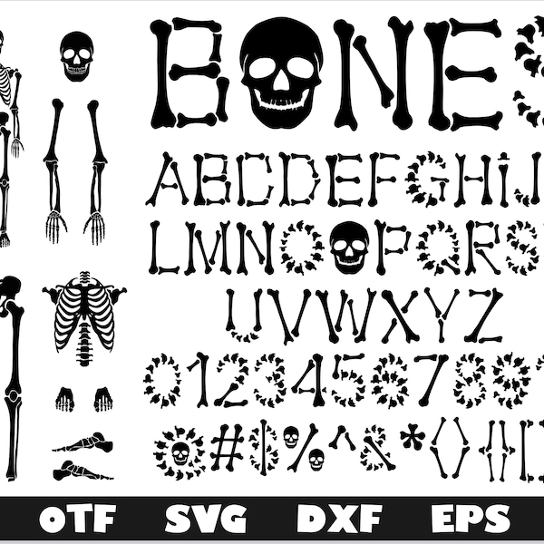 Bones font otf, Bones font svg, Skeleton Parts svg, Halloween font svg, Skeleton Bones svg, Skeleton font, Halloween shirt svg, Pirate font