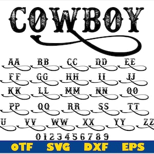 Fonte Cowboy com caudas, Rodeo svg Cowboy Distressed Font otf, Western Font ttf svg, Cowboy Font svg, Cowboy Letters svg, Fonte com caudas