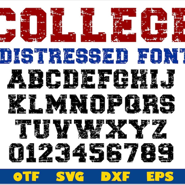 College distressed font otf, Sport font ttf, Distressed font otf, Distressed font svg Cricut, Distressed Varsity letters and numbers svg