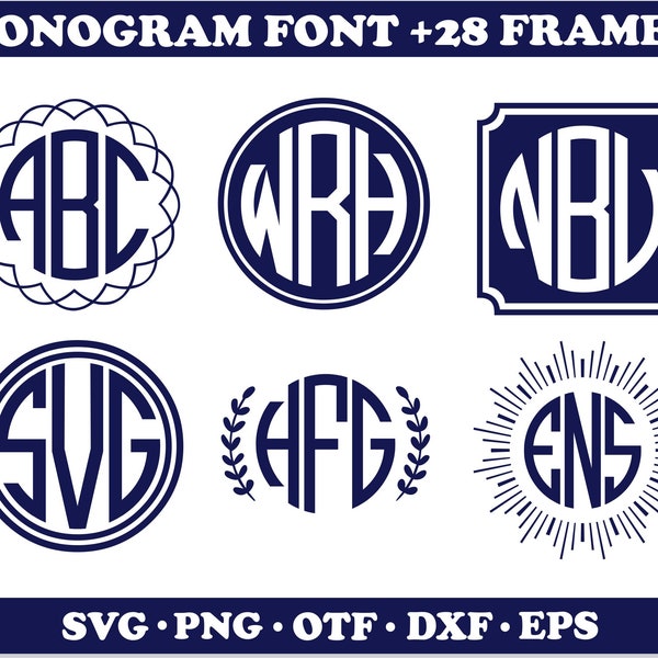 Circle Monogram Font + Frames |svg png otf | monogram frames svg, monogram font svg cricut, circle monogram font svg png ttf, frames svg