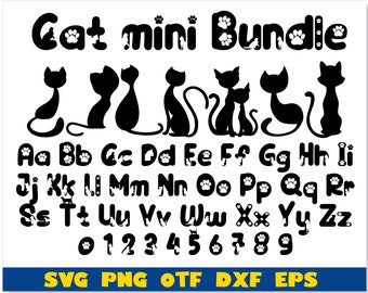 面白い猫のシルエットのアルファベット SVG、文字 A-Z モノグラム