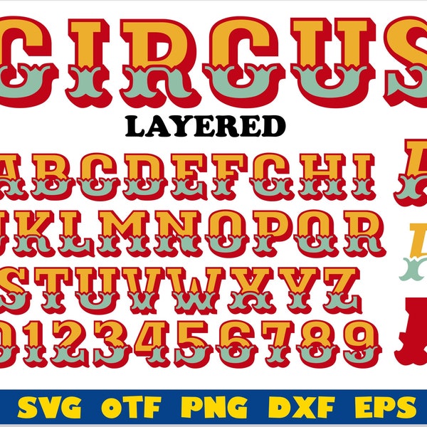 Circus lettertype SVG gelaagd | Circus Font otf, Circus Fontpng, Vintage Font svg, Circus font, Funfair font svg, Circus letters svg, Circus svg