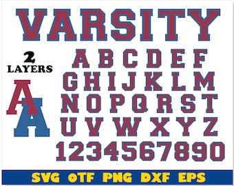 Varsity Font Blue Red SVG Layered Cricut | Varsity College Font png, College Font ttf, College Font svg Varsity lettersr svg, Sports svg