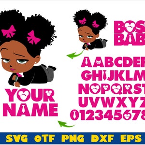 African American Boss Baby Girl + Boss Baby Girl Font + Logo | boss baby girl png, afro boss baby girl svg, afro boss baby girl font svg otf