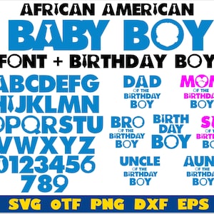 Paquete Boss Boy afroamericano | Afro Boss Boy fuente + Baby Boy Cumpleaños | Bebé cumpleaños svg cricut, fuente de bebé svg, camisa de cumpleaños de niño svg