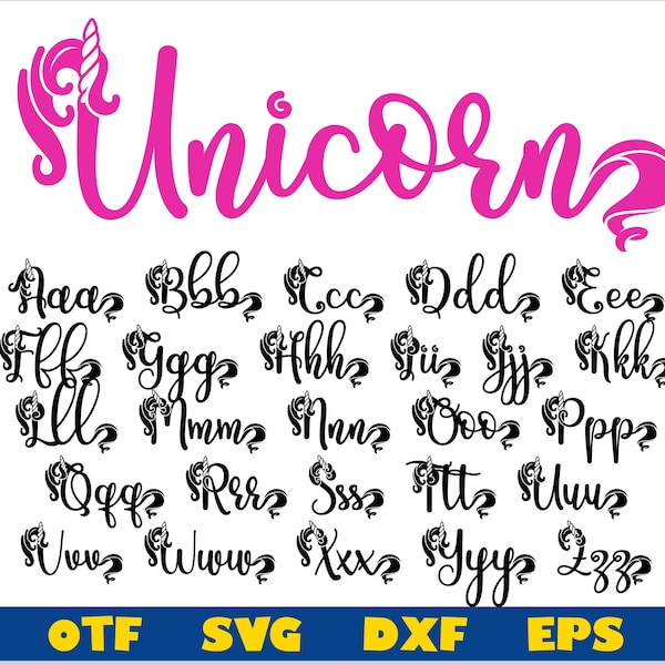 Unicorn Font svg with Tails | Unicorn Font otf, Unicorn Font svg Cricut, Unicorn letters svg, Name Font svg, Unicorn svg, Font with Tails
