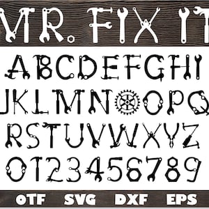 Mr Fix fuente otf, Mr Fix fuente svg, Mr Fix fuente ttf, Tool fuente svg, fuente de papá, alfabeto de herramientas, letras de herramientas, letras de manitas, herramientas svg