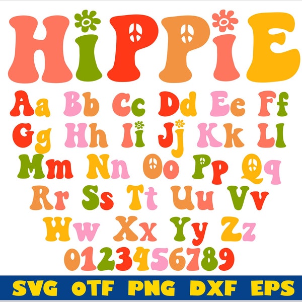 Hippie font svg, Hippie font otf, Hippie letters svg cricut, Hippie shirt svg, Spring font, Summer font, Retro Font svg, 70s font, 80s font