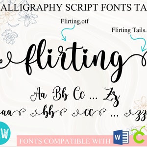 Flirting Font with Hearts | Cursive Font, Calligraphy Font, Script Font, Handwritten Font, Wedding Font for Cricut Word | Font with Tails