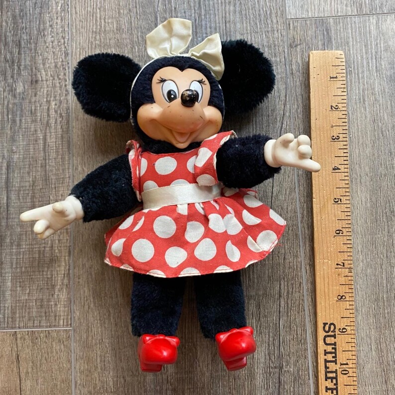 Vintage 1981 Applause Minnie Mouse Plush Doll Vinyl Face Red Polka Dot Dress VTG image 8