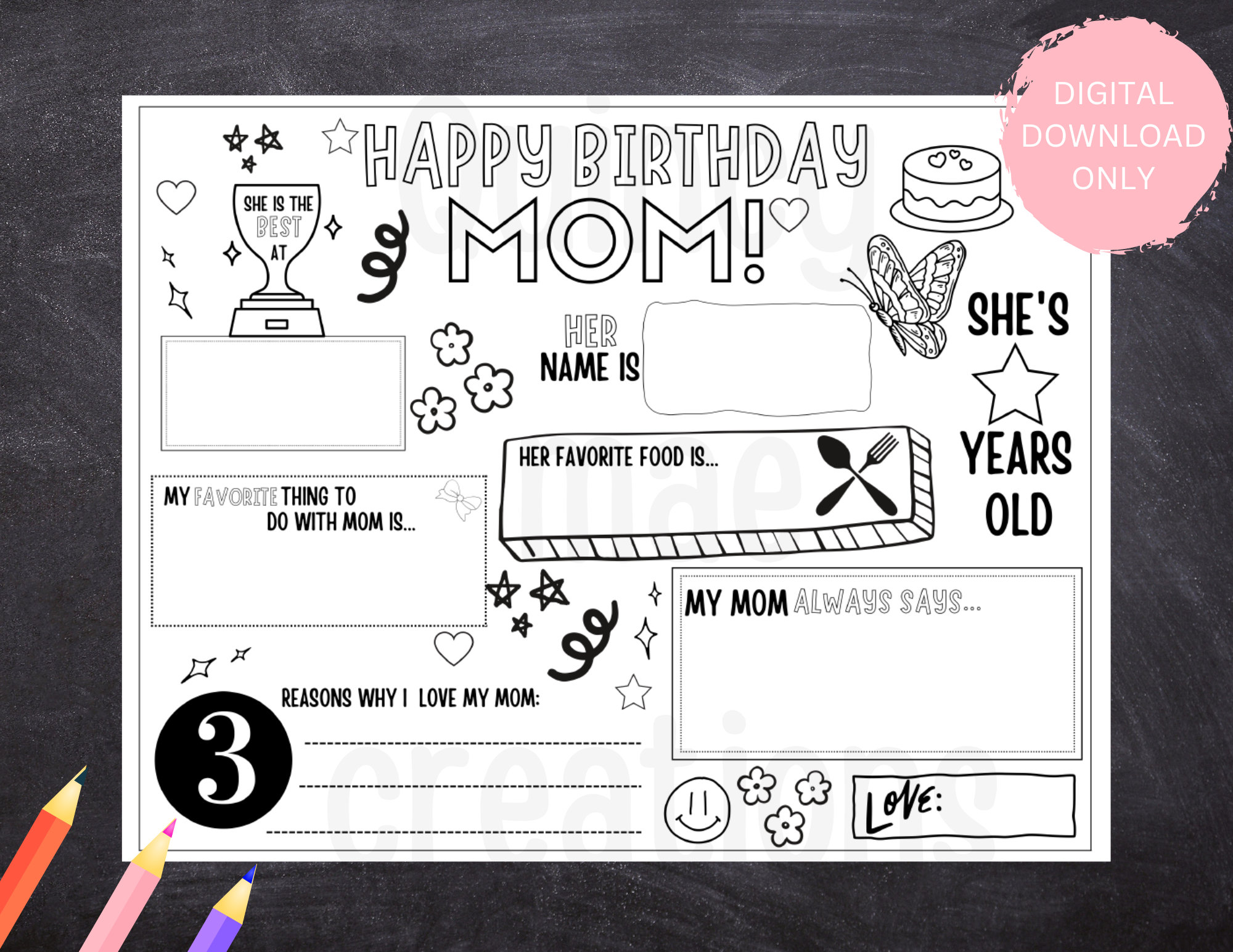 Happy Birthday Mom Coloring Page Printable All About Mom Fill in ...
