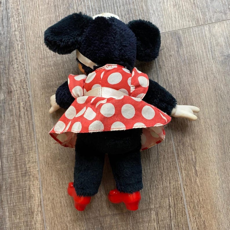 Vintage 1981 Applause Minnie Mouse Plush Doll Vinyl Face Red Polka Dot Dress VTG image 2