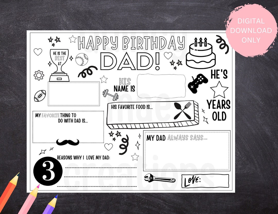 Happy Birthday Dad Coloring Page Printable All About Dad Fill in ...