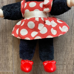 Vintage 1981 Applause Minnie Mouse Plush Doll Vinyl Face Red Polka Dot Dress VTG image 4